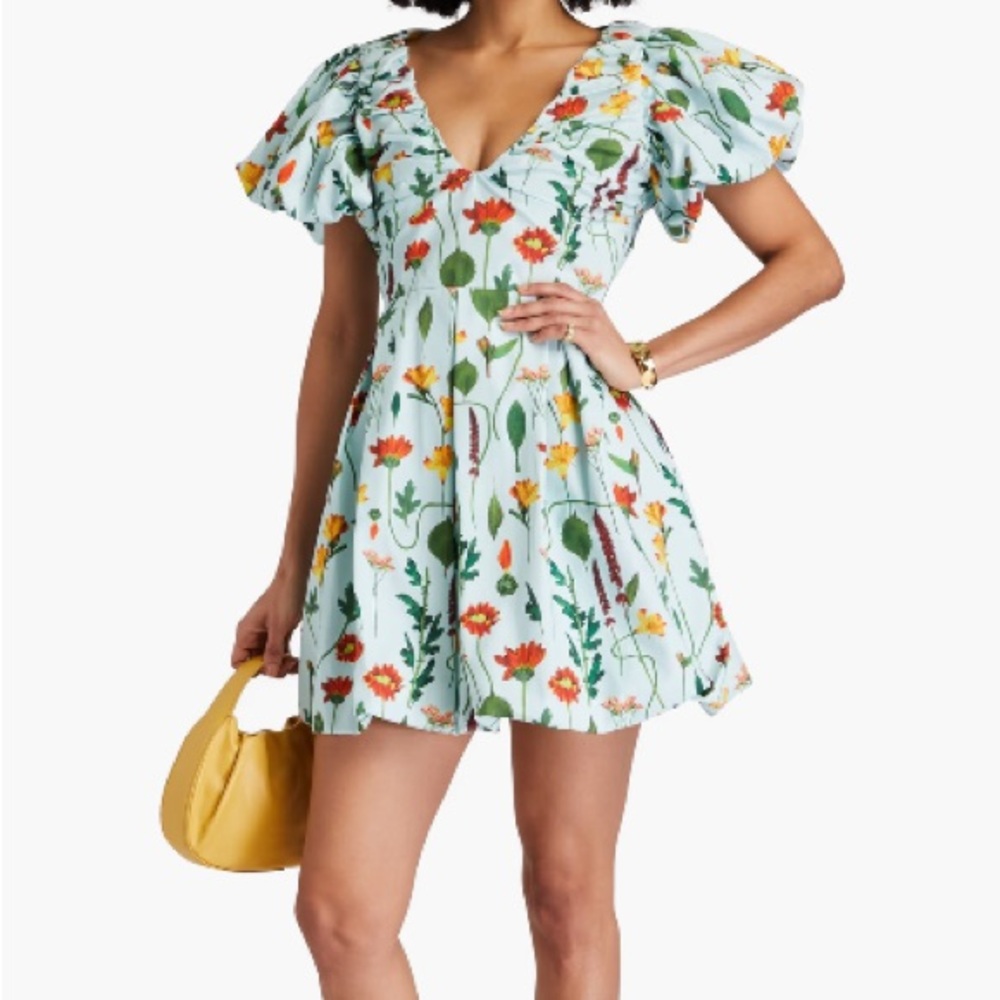 Agua by Agua Bendita Light Blue Floral Open-Back Mini Dress